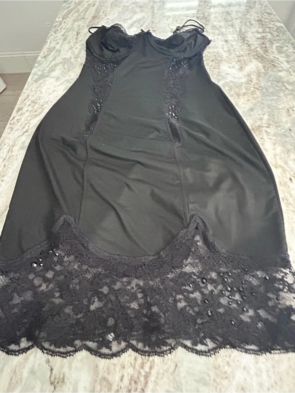 VDP Italian Lace-Trim Slip Dress with sawarorski crystals Accents Total Elegance